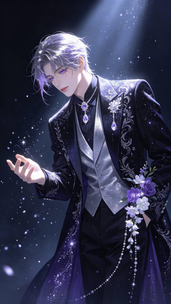冷调聚光少年插画 紫水晶眼瞳 华丽礼服氛围感立绘