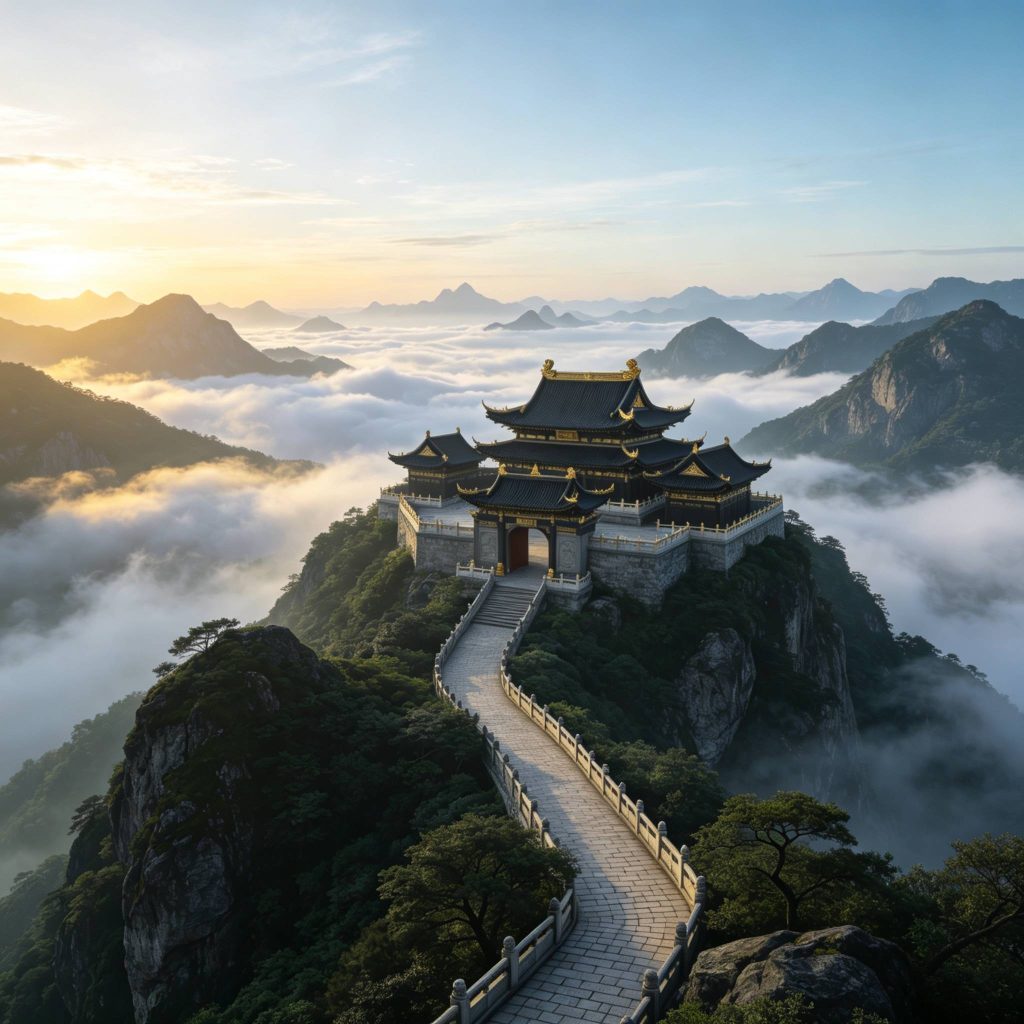 国风仙境宫殿的超写实数字绘景