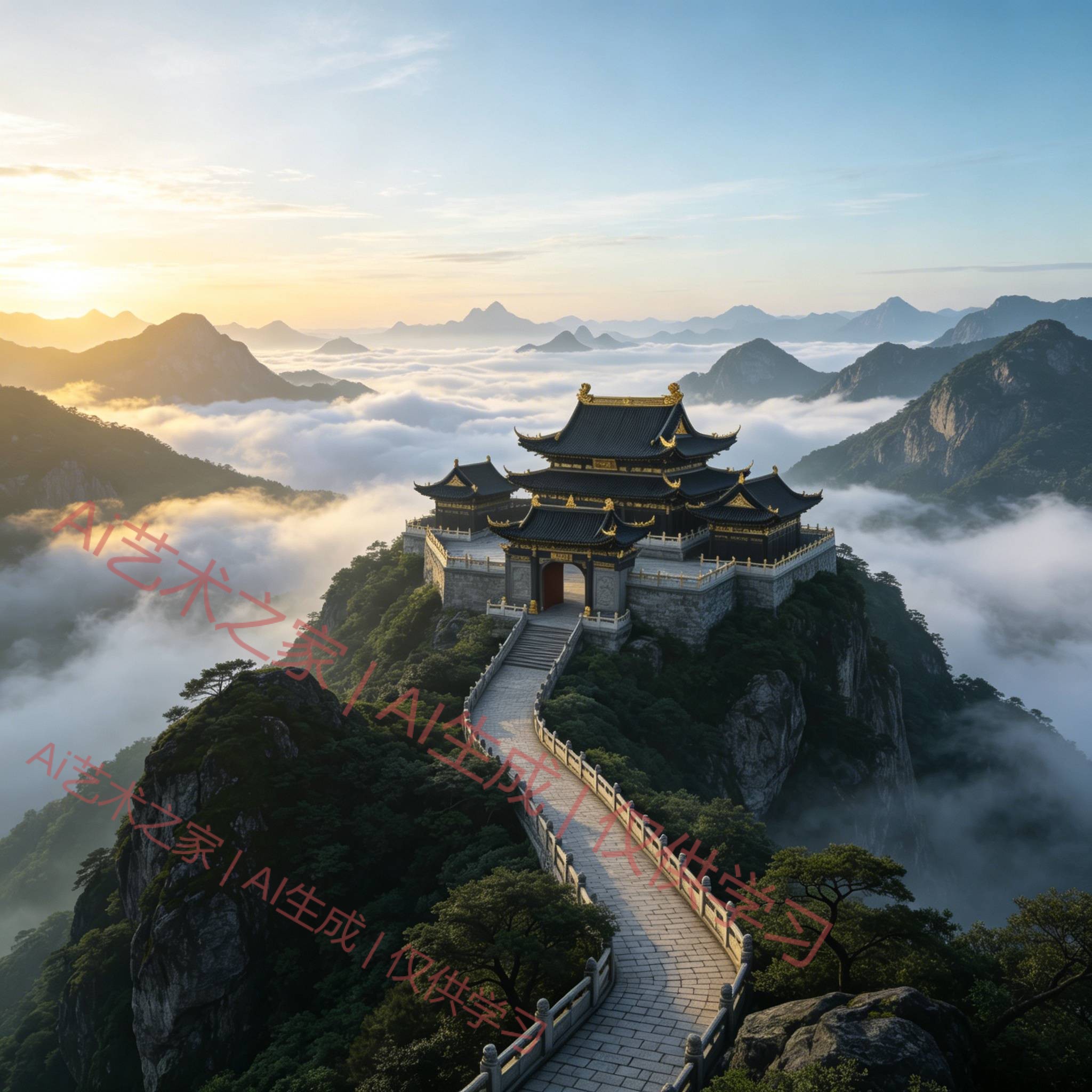 国风仙境宫殿的超写实数字绘景