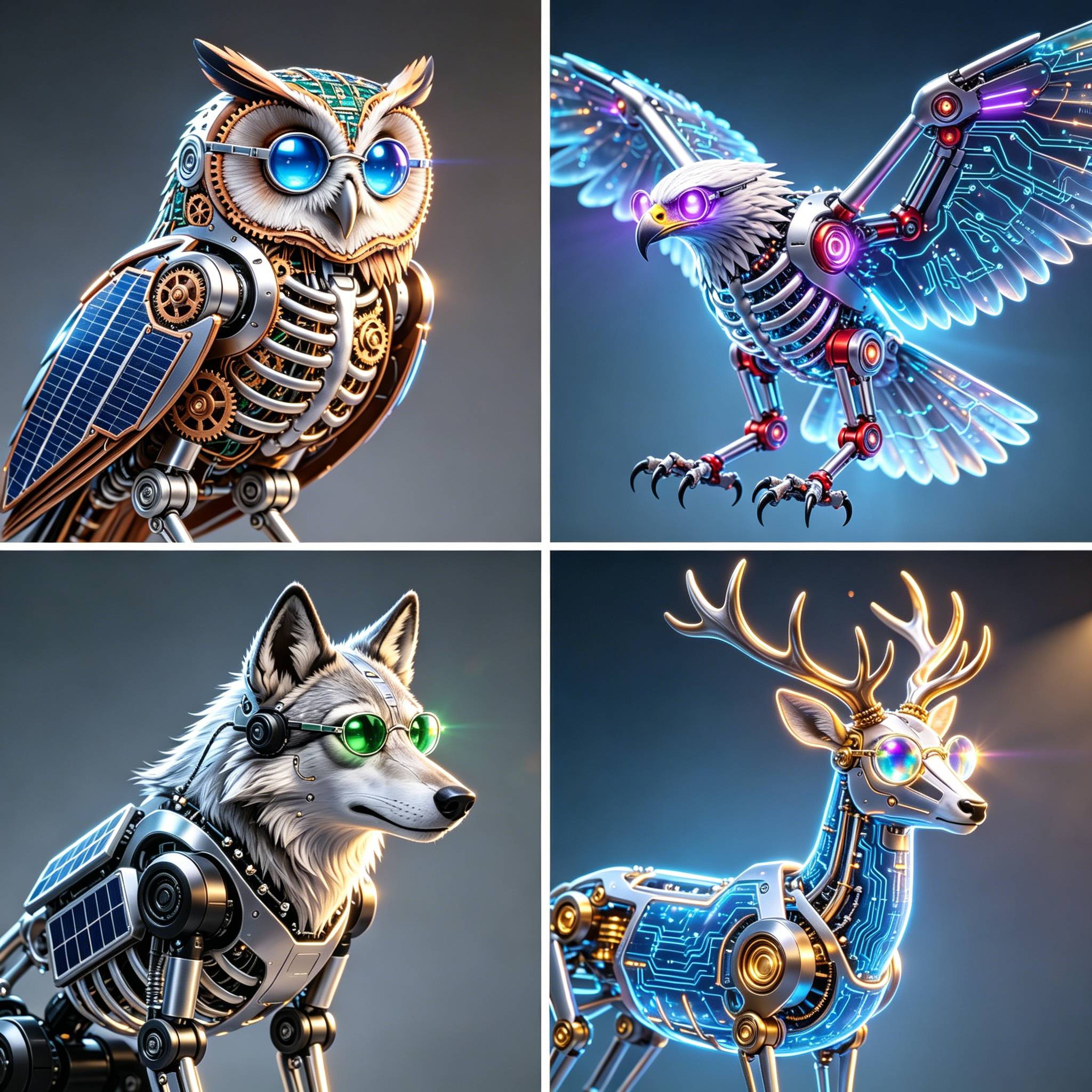 赛博朋克机械兽 AI 效果图 电子元件组装机械美学设计