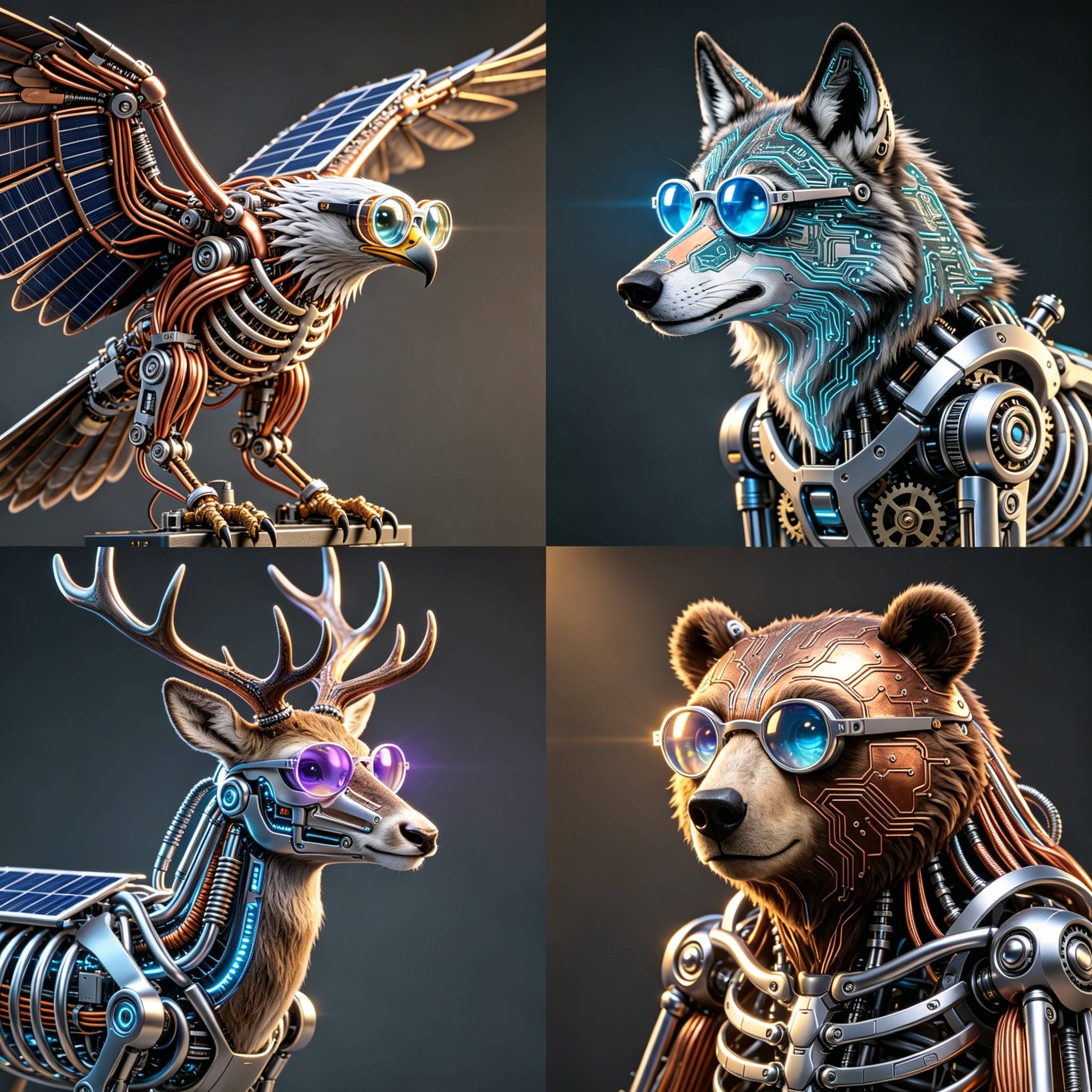 未来感电子元件重构的仿生机械野兽 AI 绘画提示词 Octane 渲染效果