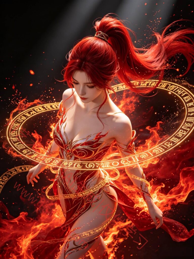 3D红发御姐高马尾清冷女性角色