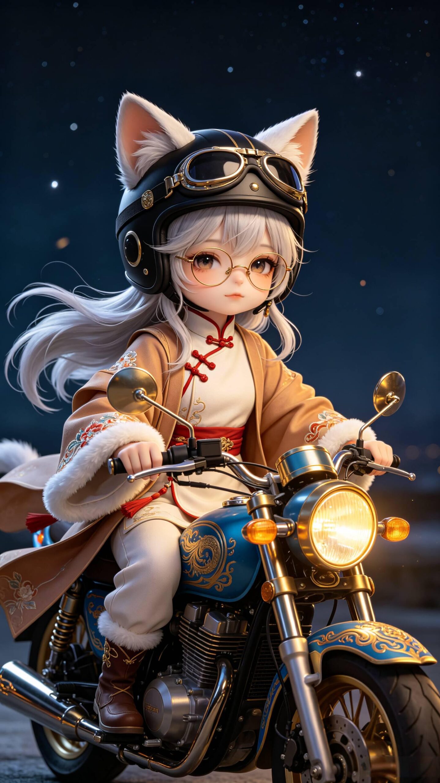 国风Q版犬傲天猫耳少女 Q版犬傲天猫耳少女 3D图风壁纸 AI绘画提示词