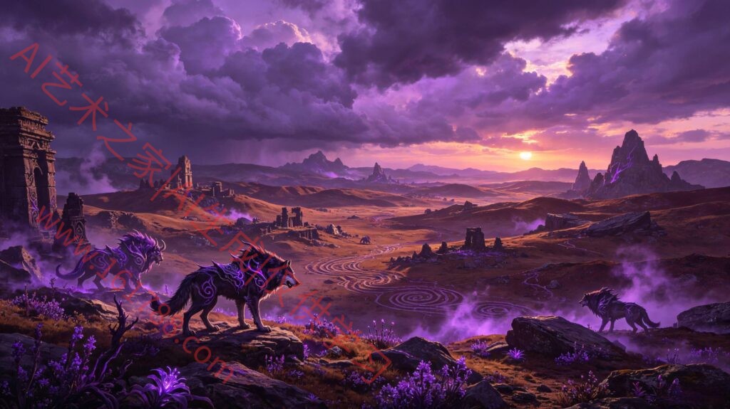 上古荒原丘陵｜紫韵荒兽玄幻场景