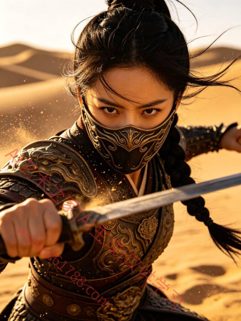 古风蒙面女战士特写