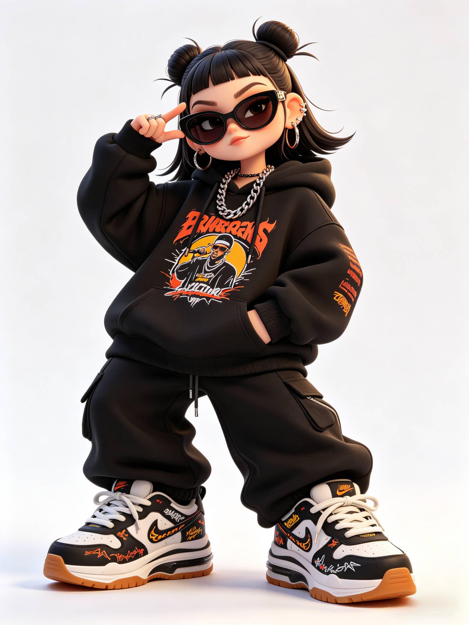 嘻哈风格 3D 卡通女性角色