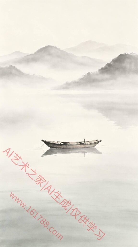 孤舟禅湖 水墨风禅意水景