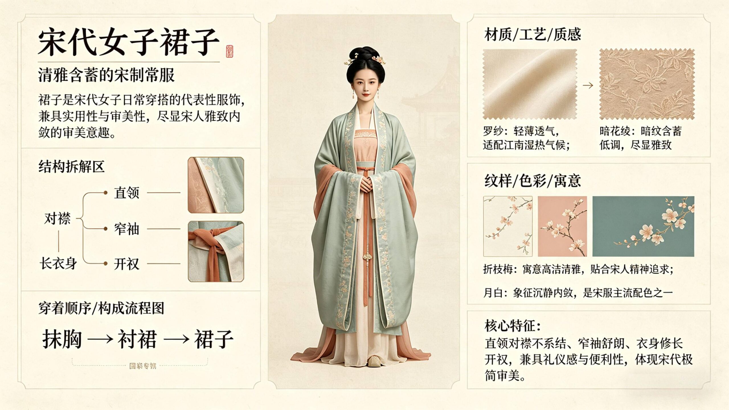 宋代褙子｜博物馆图鉴式拆解信息图 宋代褙子的博物馆图鉴式中文拆解信息图 AI绘画提示词