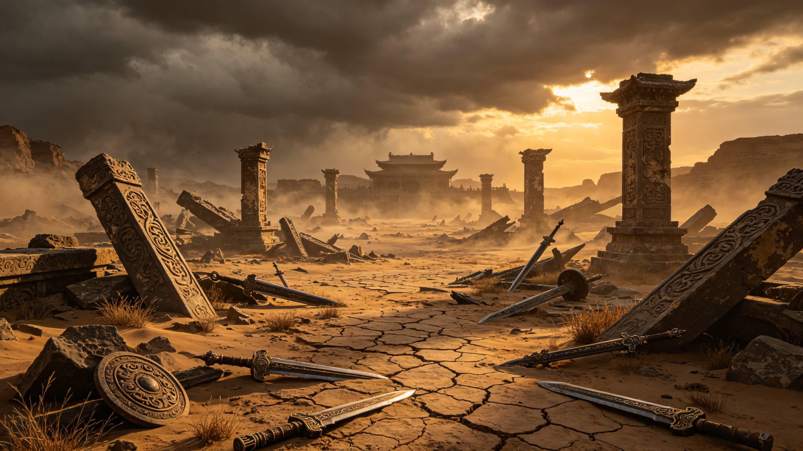 断剑古墟上古战场 沧桑仙侠遗迹场景 AI绘画提示词