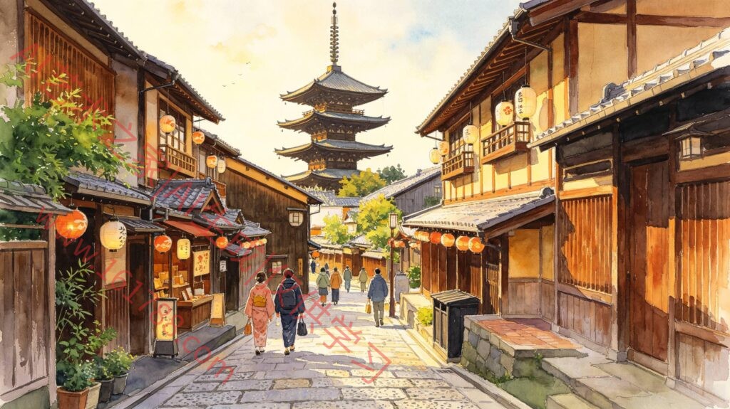 日式小镇的水彩街景｜治愈和风传统街巷