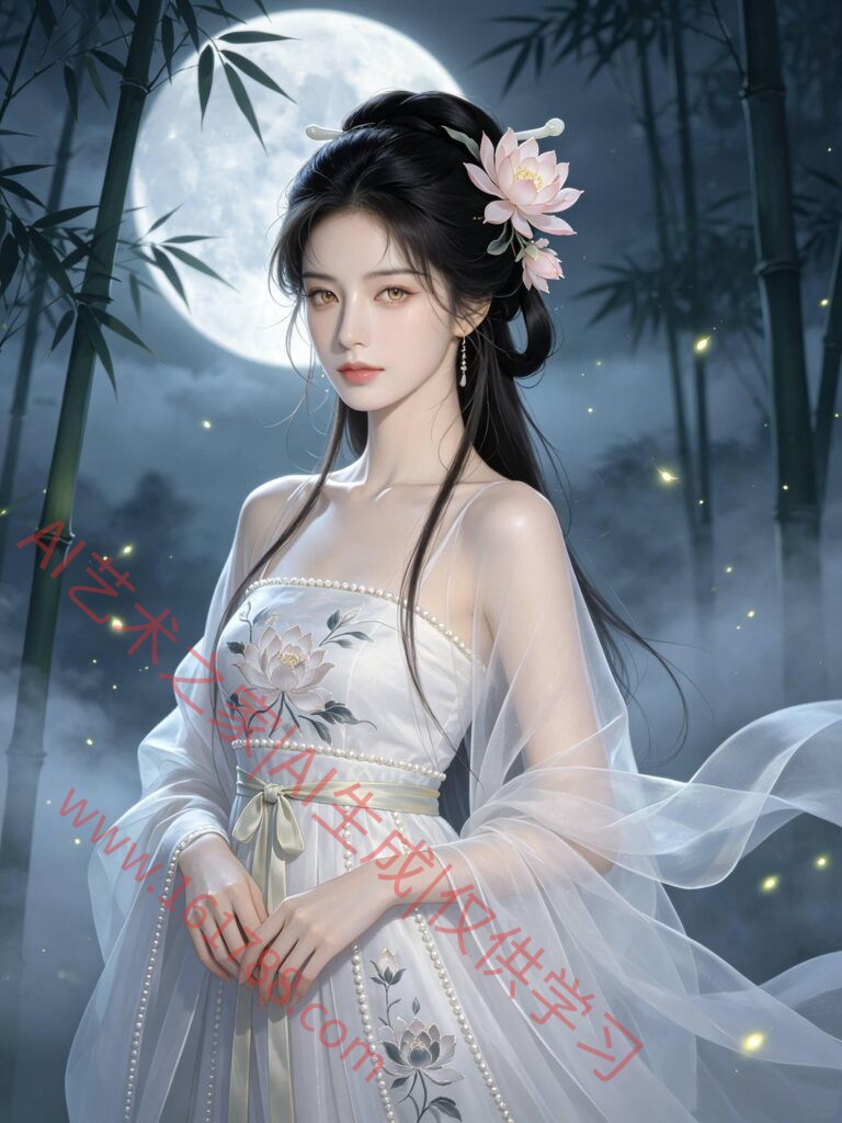 月下竹林清冷古风美人