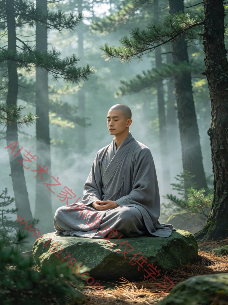 静坐僧侣 国风人物禅意画面