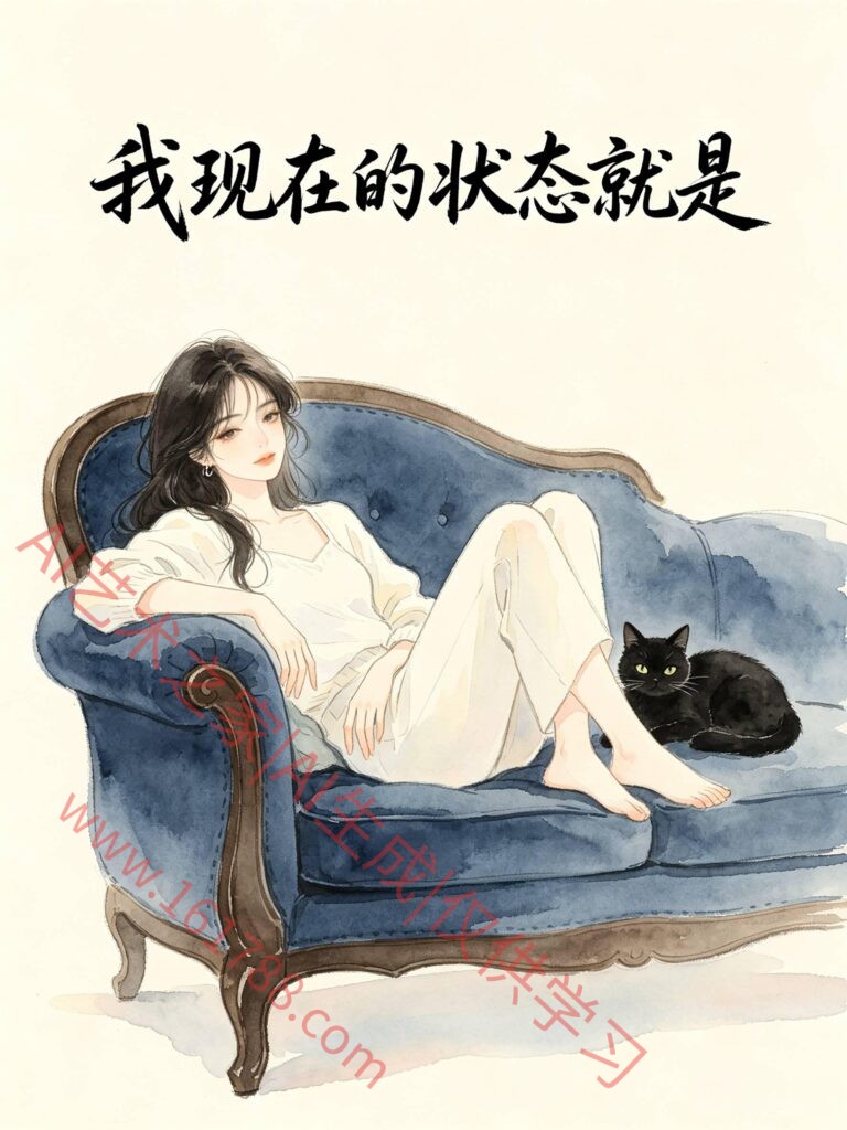 我现在的状态就是AI指令：ins治愈水彩女生情绪插画