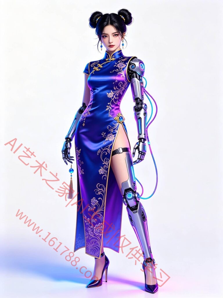 机械改造 + 传统旗袍 赛博国风精致女性 CG 全身立绘赏析