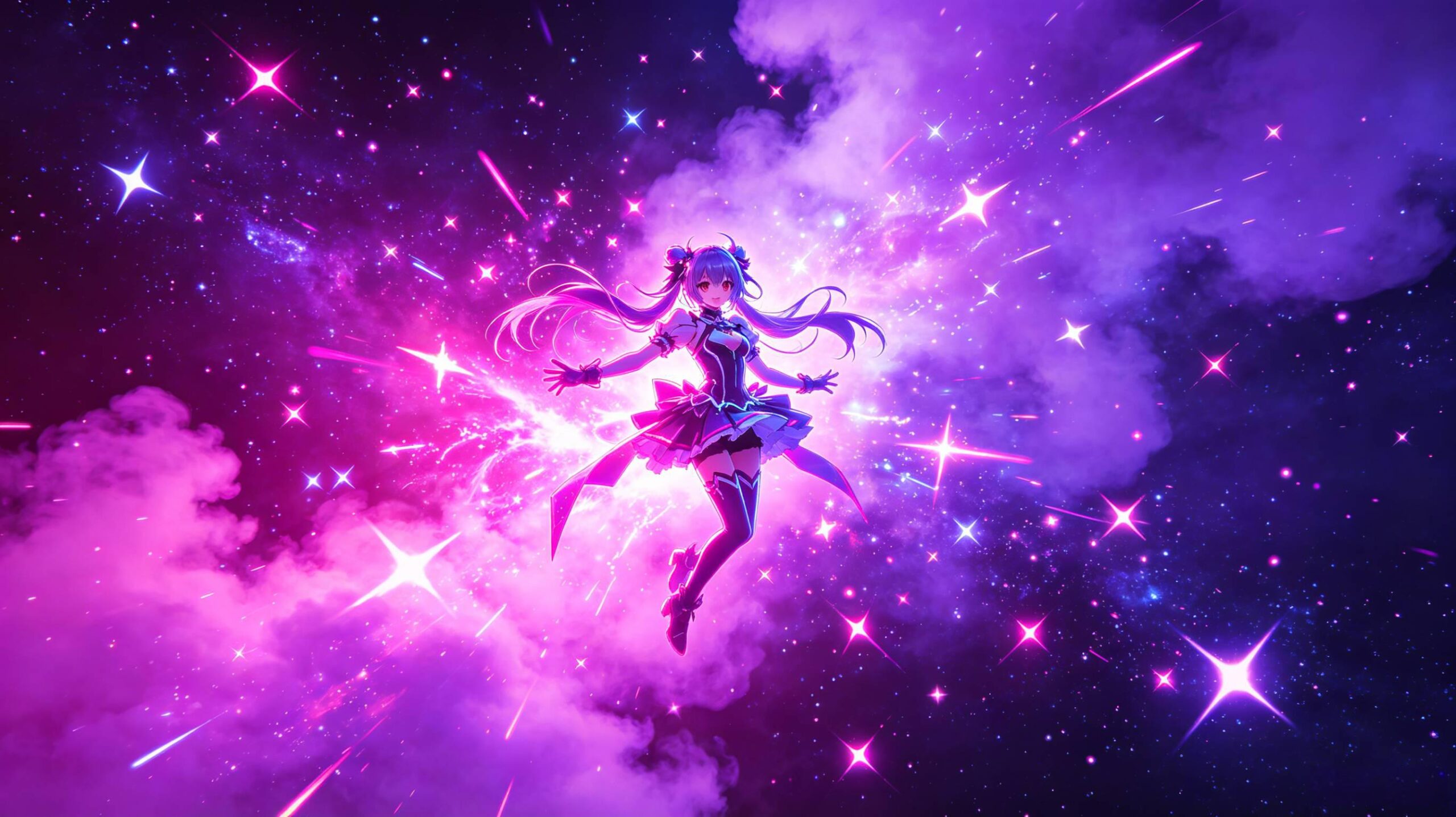 赛博霓虹魔法少女 赛博霓虹魔法少女｜虚空宇宙魔法特效 AI绘画提示词