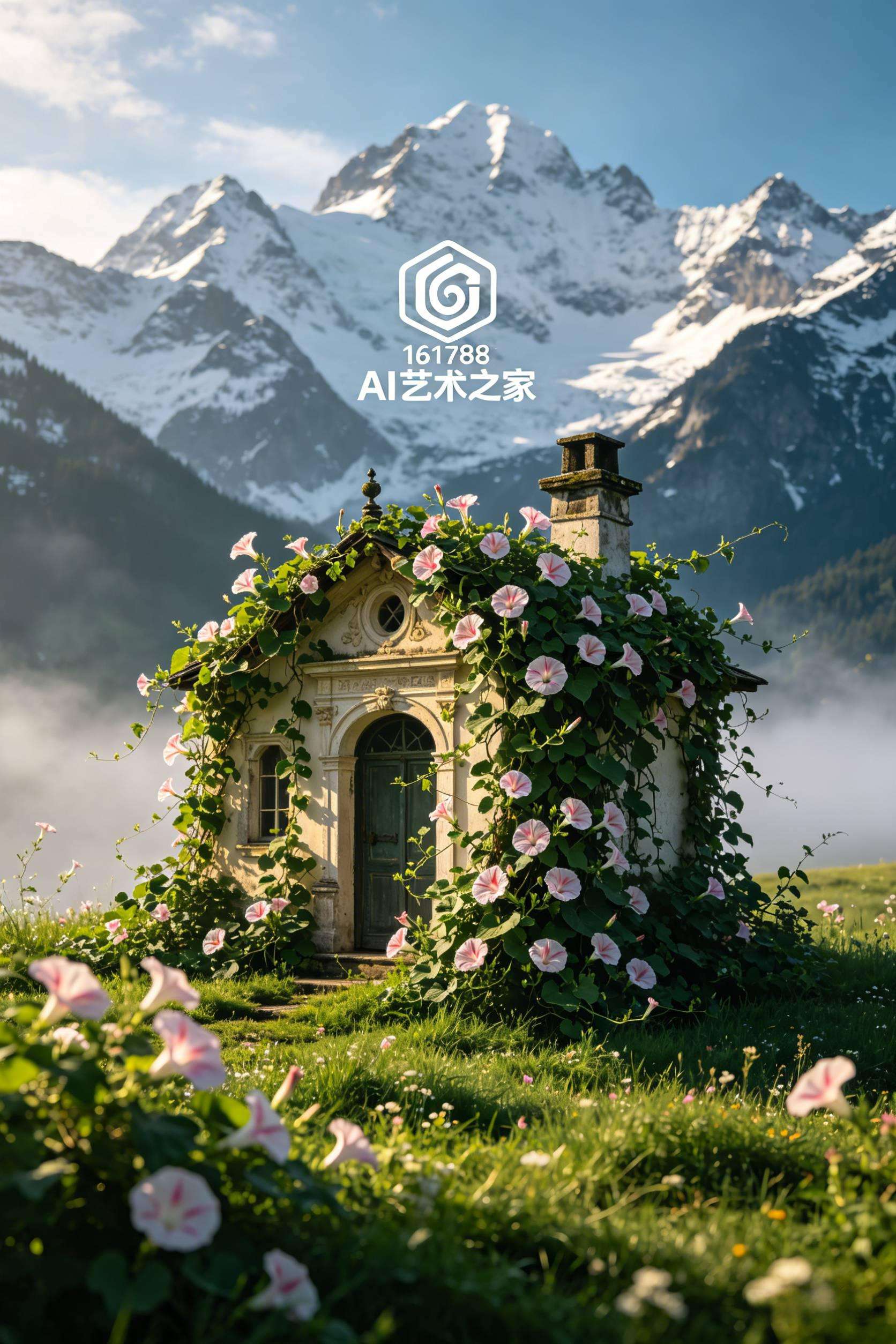 高山草甸鲜花簇拥超写实自然风景 AI绘画提示词 AI绘画提示词