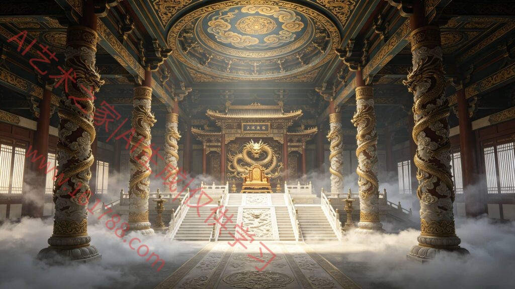 汉代宫殿建筑欣赏 未央宫正殿龙椅宝座汉白玉丹陛全景