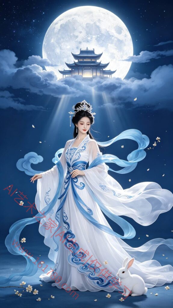 蓝白月宫仙灵 流云幻境东方幻想插画