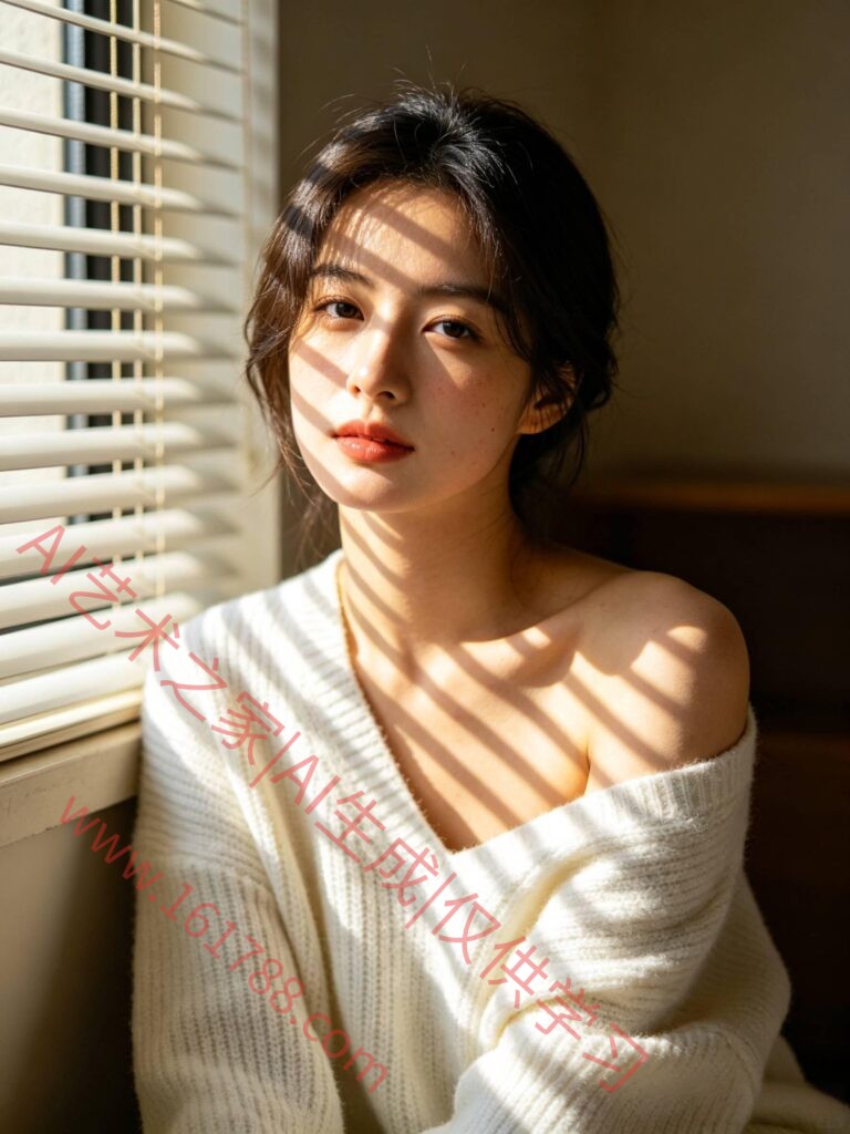超写实室内肖像 百叶窗光影年轻女子写真