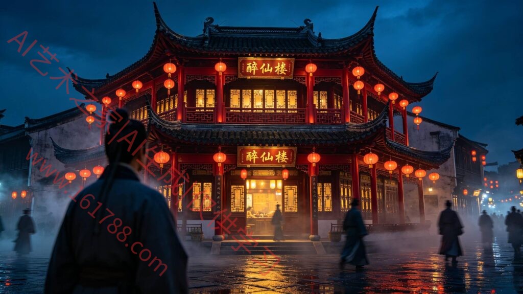 醉仙楼 中式古风酒楼夜景CG