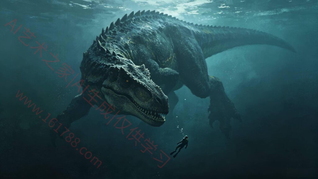 深海沧龙巨物概念图AI提示词 厚重笔刷留白颗粒感写实CG创作关键词