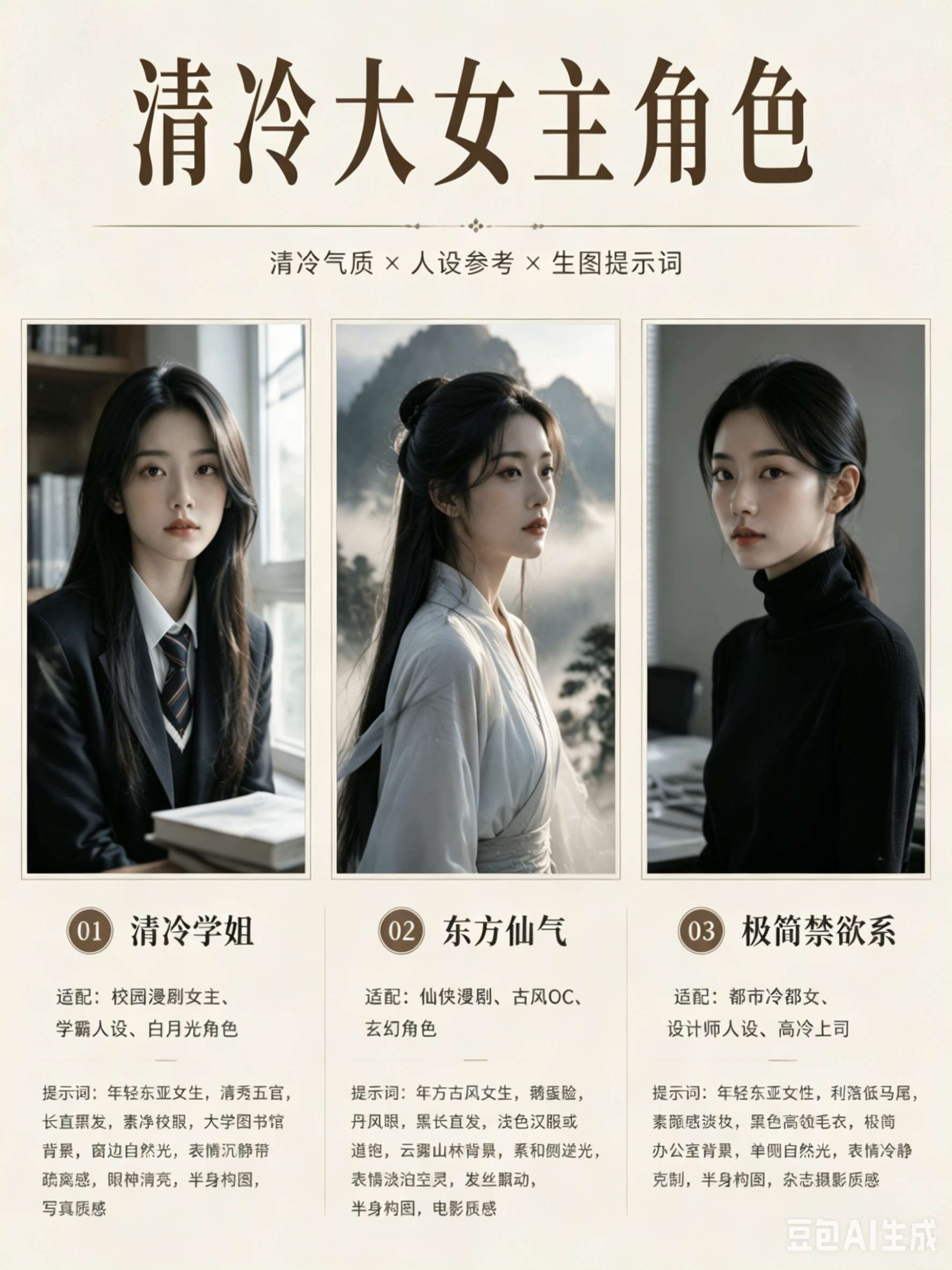 15组AI女生人设提示词大全_漫剧角色不撞脸