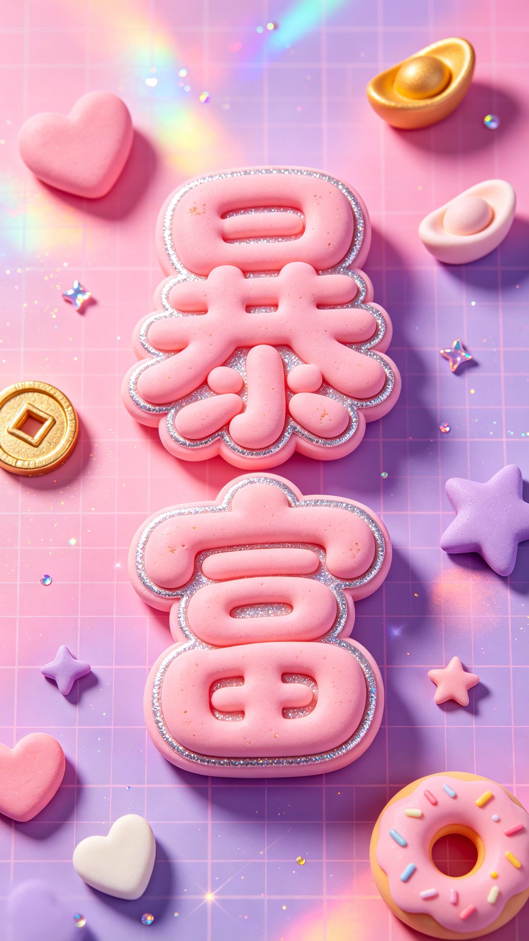 3D黏土暴富文字壁纸｜Y2K千禧辣妹风 9:16
