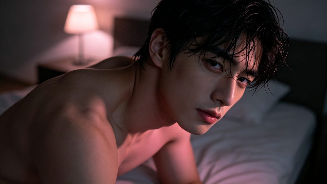 粉调电影感居家男性情绪人像｜近距离俯拍夜景写真