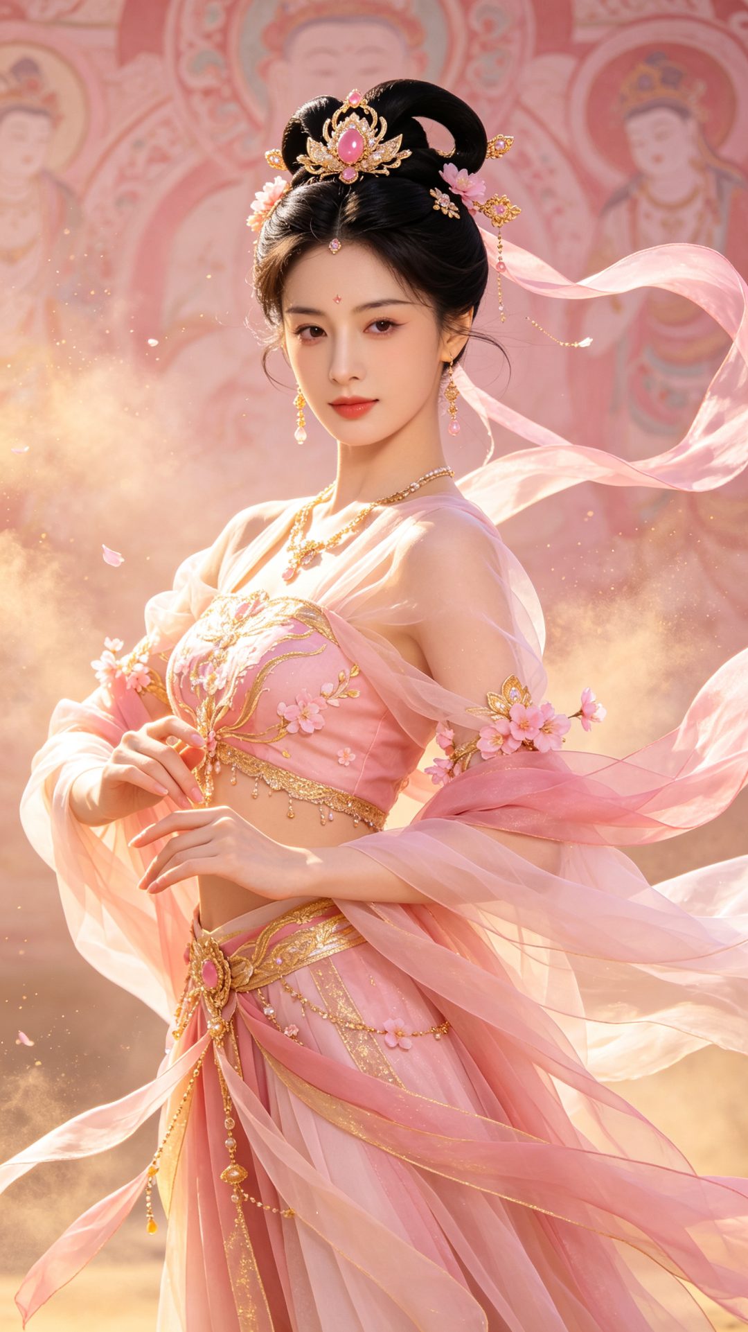 粉金敦煌飞天人像壁纸