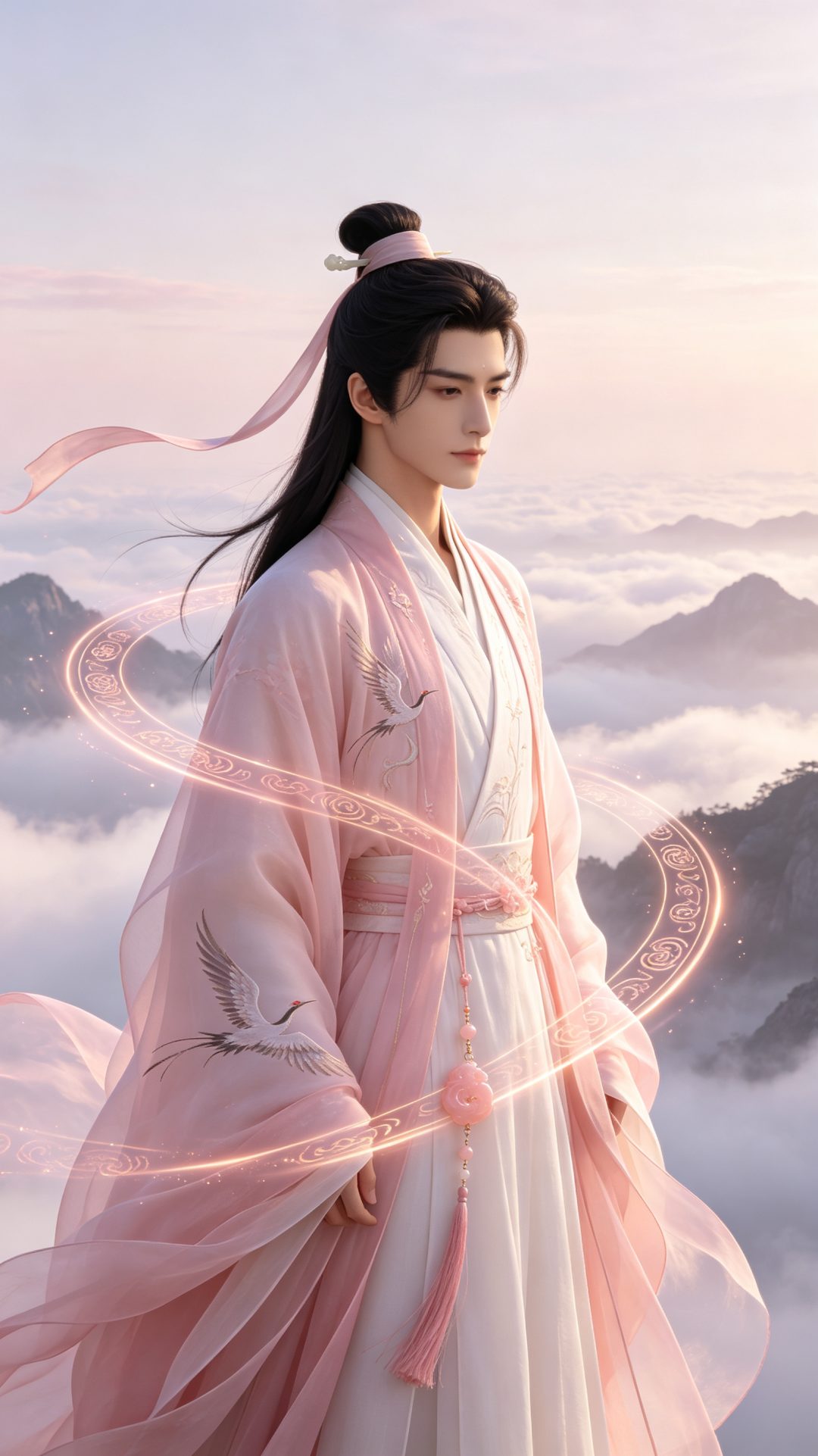 清冷谪仙道尊壁纸_烟樱粉白云海山巅916竖版壁纸