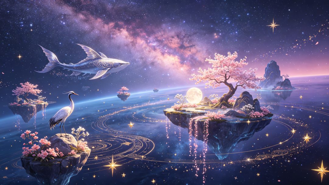 仙侠宇宙虚空壁纸：浮空星岛神兽星河深空景象