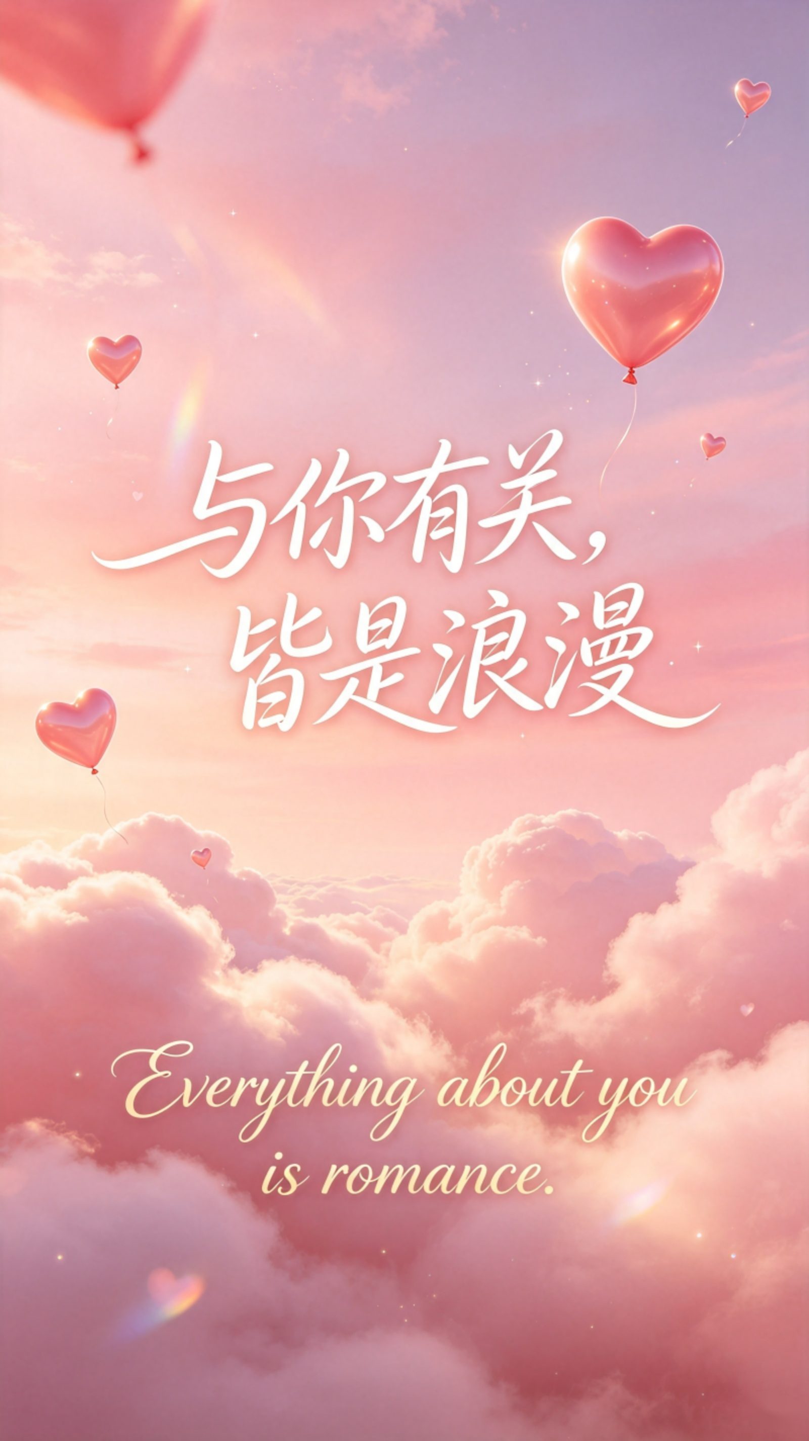 与你有关皆是浪漫文字壁纸 粉色天空爱心云朵