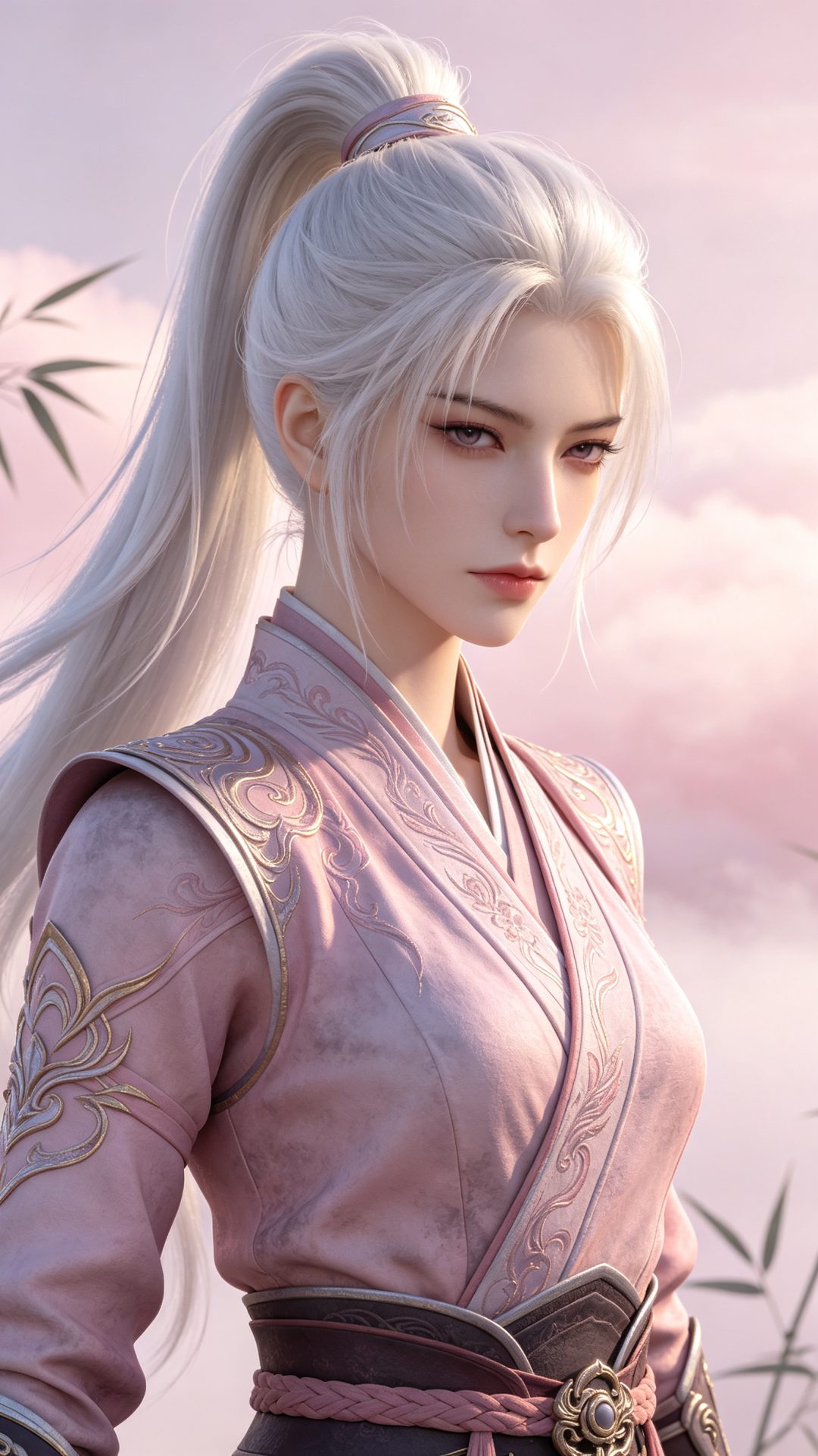 白发高马尾女剑客｜冷烟粉侠气竖版手机壁纸