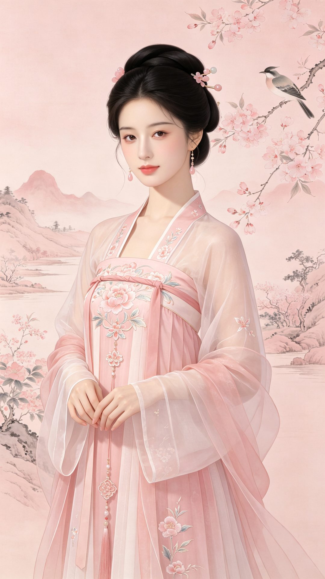 东方美女工笔CG人像 雅致清冷竖版壁纸