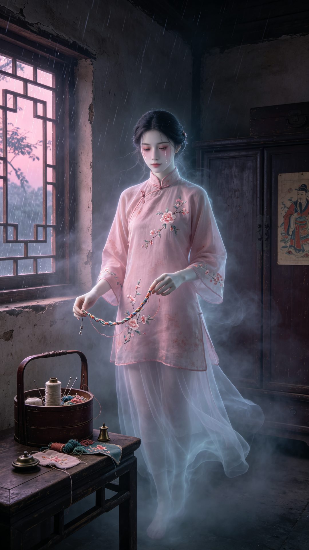 民国绣花灵女｜民俗写实幽怨手机壁纸
