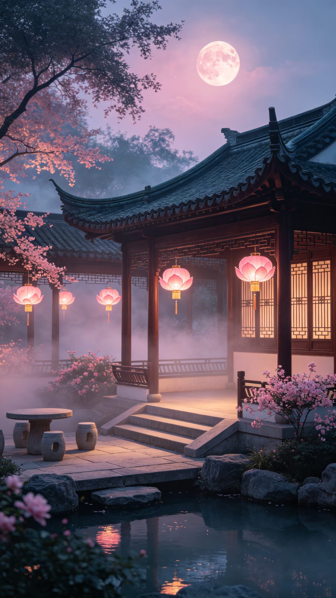 中式庭院月夜花灯l 国风场景横屏壁纸