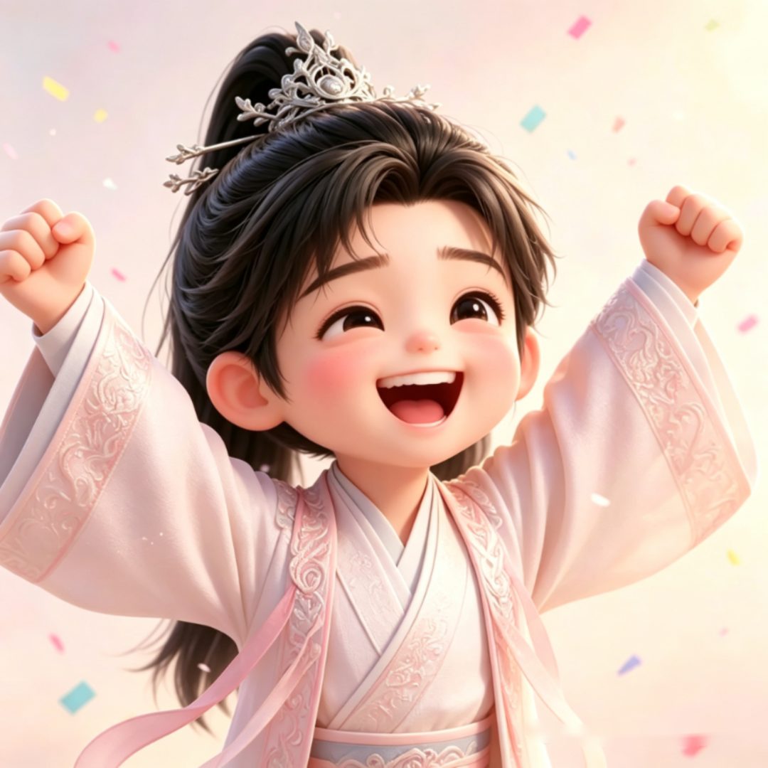 Q版古风小少年｜欢呼庆祝方形头像