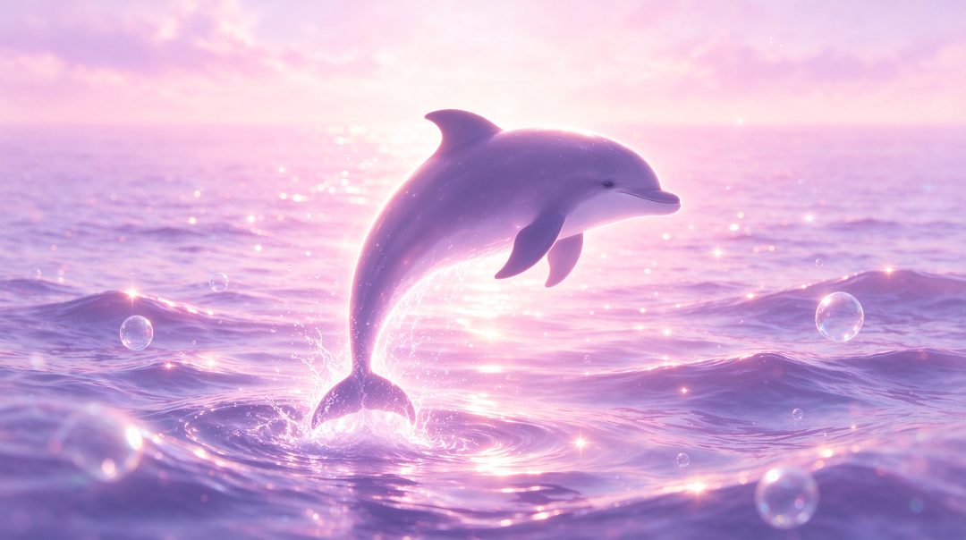 粉紫海洋海豚剪影｜梦幻治愈横屏壁纸