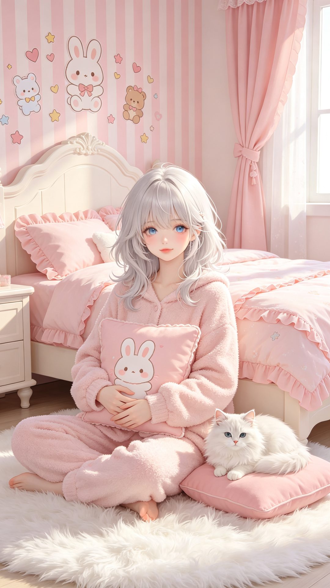 奶粉色卧室Doll感少女｜温柔治愈竖屏壁纸