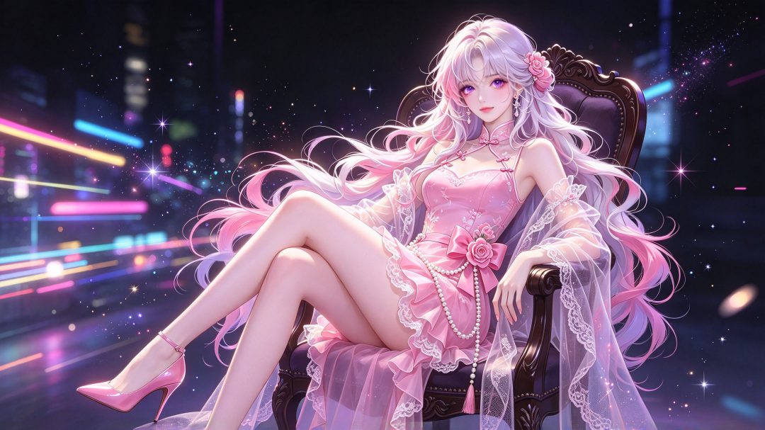 博新中式粉裙少女｜梦幻华丽横屏壁纸